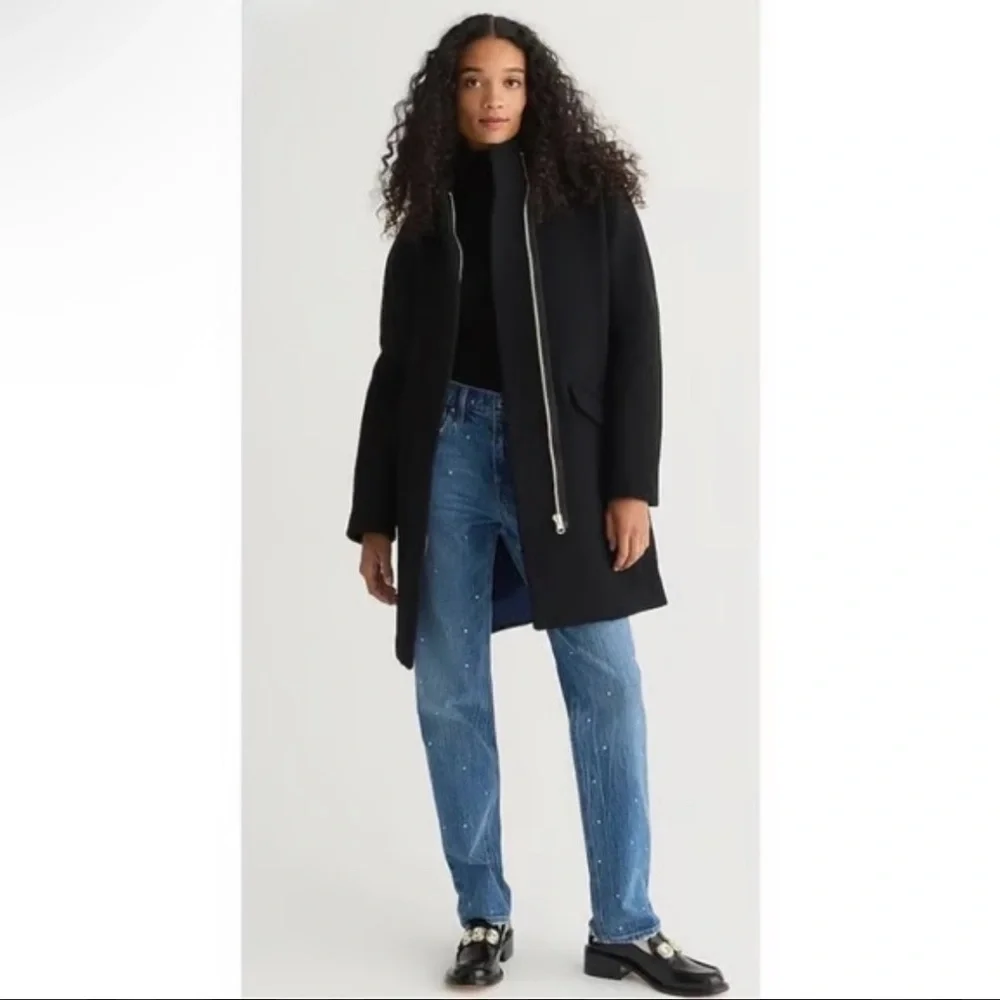 J. Crew Italian Stadium Cloth by Nello Gori Cocoon Black Wool Coat Jacket